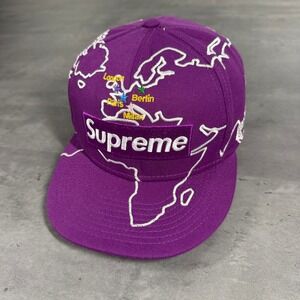 Supreme New Era Cap Worldwide Box Logo‎ Map Purple FW23 HipHop Rap Skate RARE